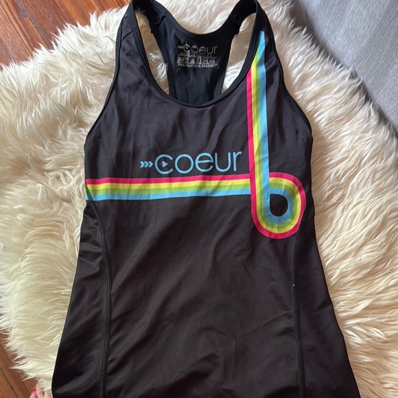 Coeur Triathlon Top Black Fitted Tank Top with Green Stripes and Racerback - Picture 1 of 3